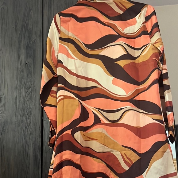 Beginning Boutique Orange and Brown Abstract Print Long Sleeve Midi Dress - Picture 3 of 4